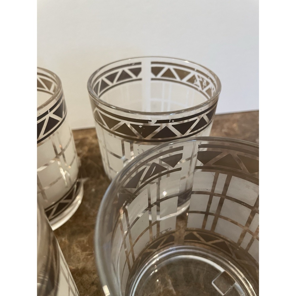 HJ Stotter 6 Acrylic Cups MCM Art Deco Old Fashioned Rock Glasses Frosted SET - Picture 5 of 16